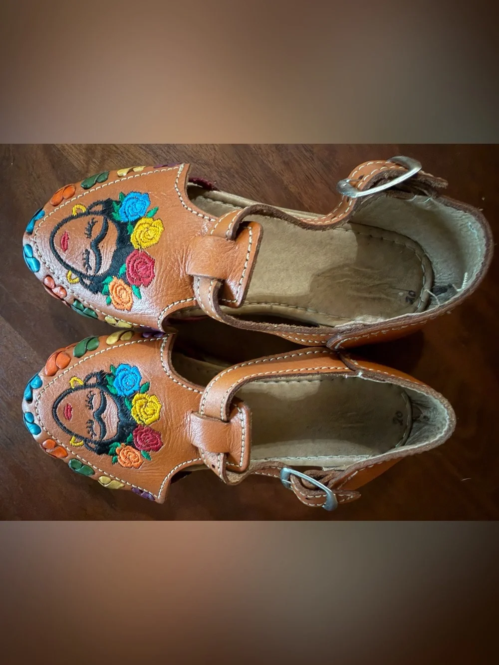 Frida Kahlo Embroidered Leather Huarache Sandals Kids 12